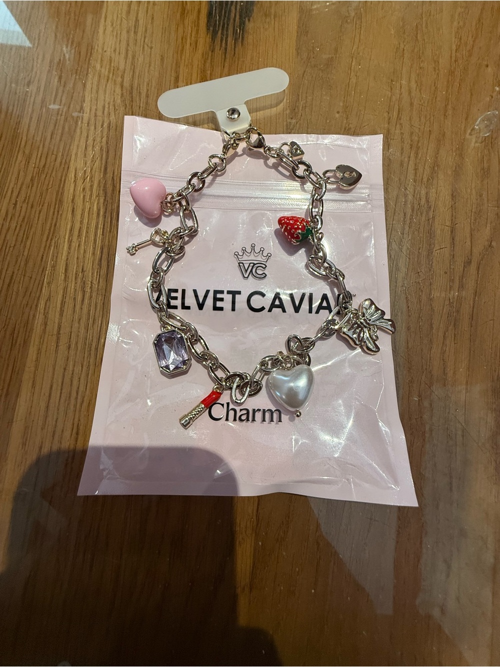 Velvet Caviar Silver Charm phone  charm Pink, Red & Pearl Charms